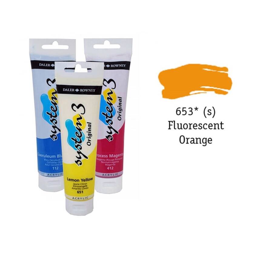 Daler Rowney System 3 Original Akrilik Boya 150 ml Fluoro Orange - 1