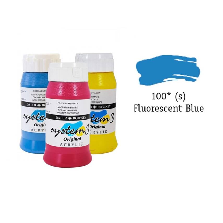 Daler Rowney System 3 Original Akrilik Boya 500 ml Fluoro Blue - 1