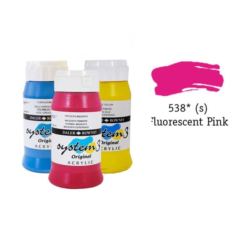 Daler Rowney System 3 Original Akrilik Boya 500 ml Fluoro Pink - 1