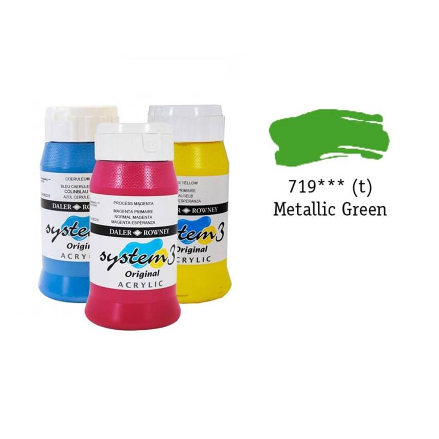 Daler Rowney System 3 Original Akrilik Boya 500 ml Metallic Green - 1