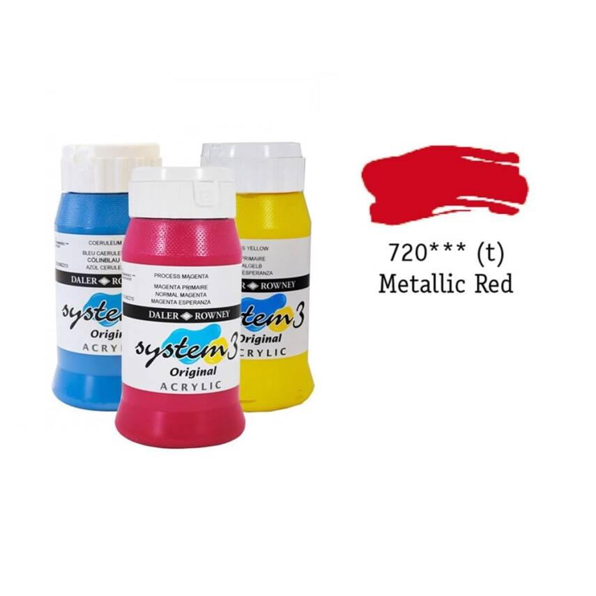 Daler Rowney System 3 Original Akrilik Boya 500 ml Metallic Red - 1