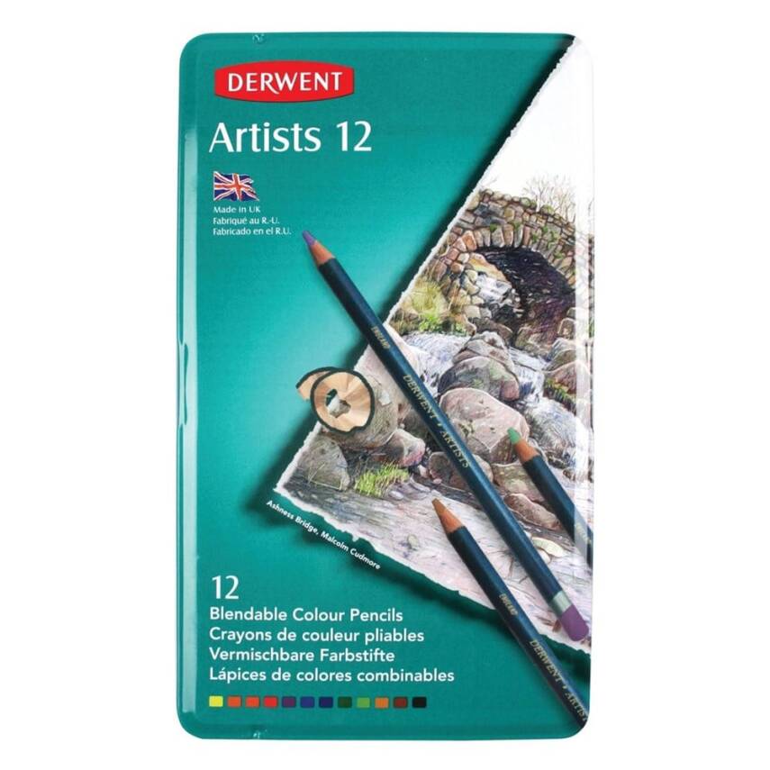 Derwent Artists Colour Pencils Tin Box of 12 Artist Colour Pencils - 1