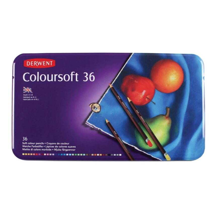 Derwent Coloursoft Colour Pencils Renkli Yumuşak Kuru Boya Kalemi 36'lı Teneke Kutu - 1