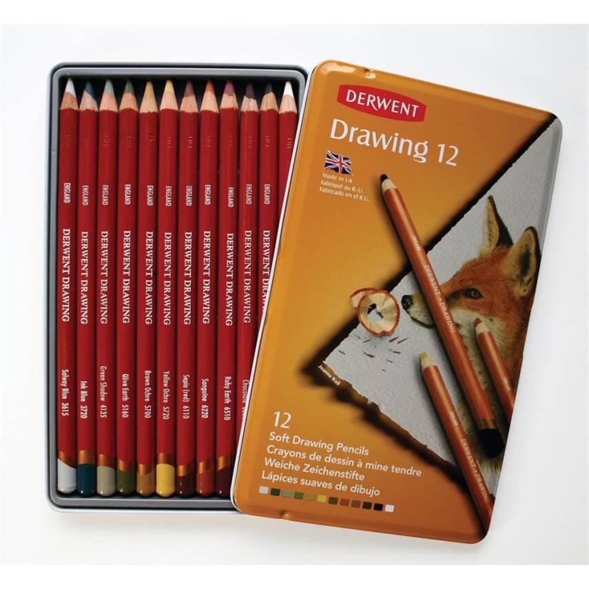 Derwent Drawing Oil-Based Sketching Pencils, 12-Piece Tin Box - 2