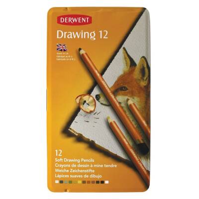 Derwent Drawing Yağlı Eskiz Çizim Kalemi 12'li Teneke Kutu