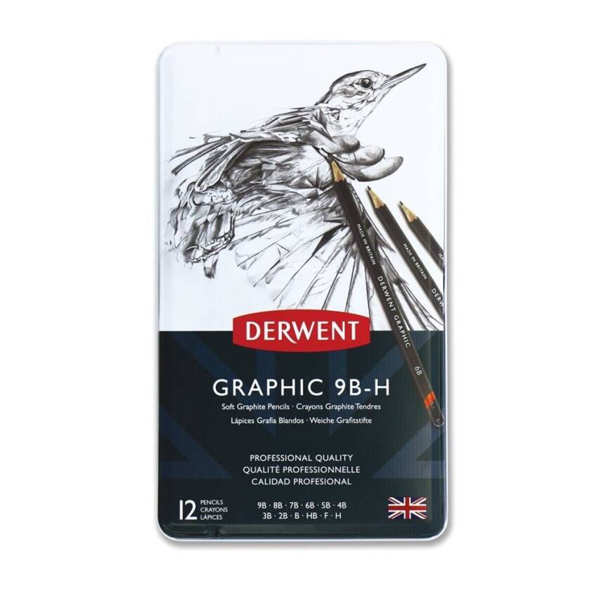 Derwent Graphic Pencil Soft Dereceli Kalem Seti 12'li Teneke Kutu Sketching Eskiz - 1