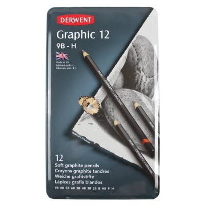 Derwent Graphic Pencil Soft Dereceli Kalem Seti 12'li Teneke Kutu Sketching Eskiz - 3