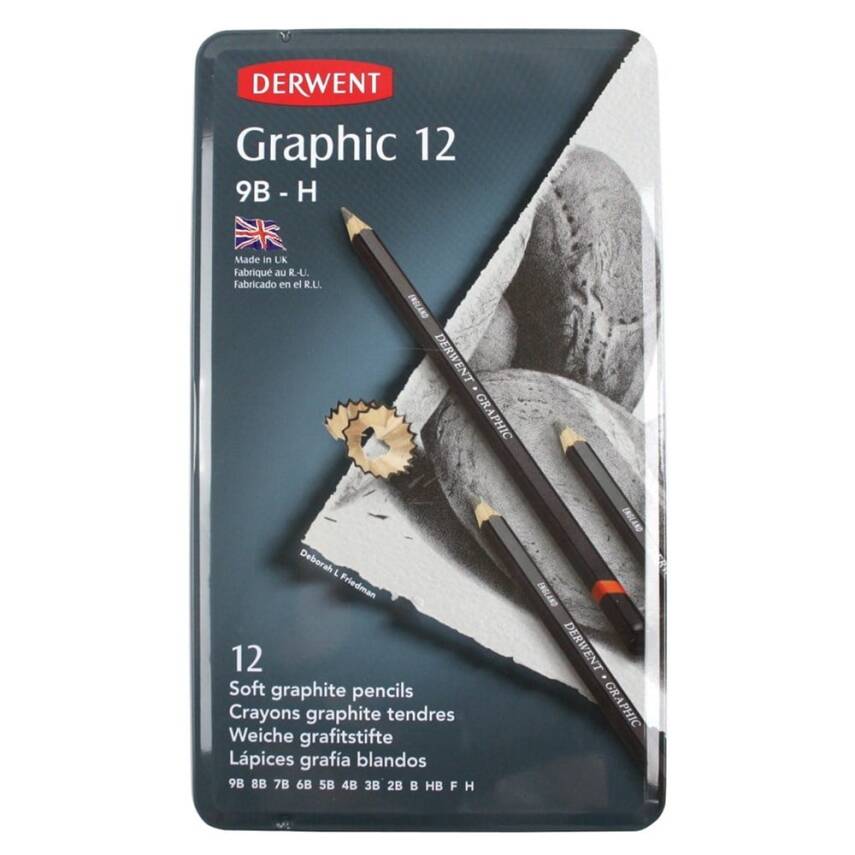 Derwent Graphic Pencil Soft Graduated Pencil Set of 12 Tin Box Sketching Sketch - 3