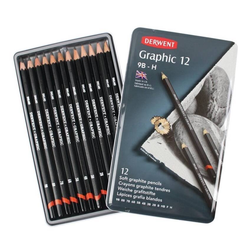 Derwent Graphic Pencil Soft Graduated Pencil Set of 12 Tin Box Sketching Sketch - 4