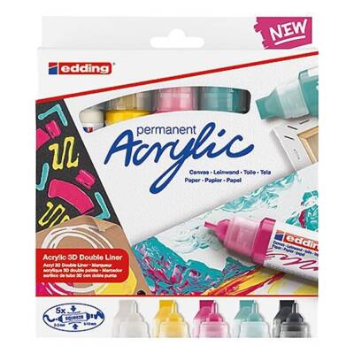 Edding Acrylic Marker 3D Double Liner 5-Piece Set Basic Colors E-5400 - 1