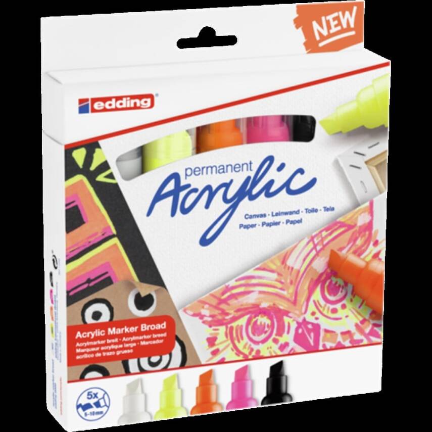 Edding Acrylic Marker Thick Tip 5-Piece Set Highlighter E-5000 - 1