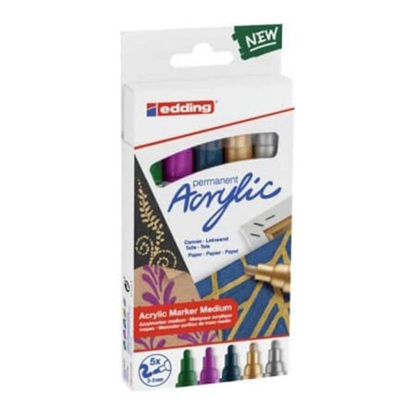 Edding Permanent Acrylic Pen Set of 5 Metallic - 1