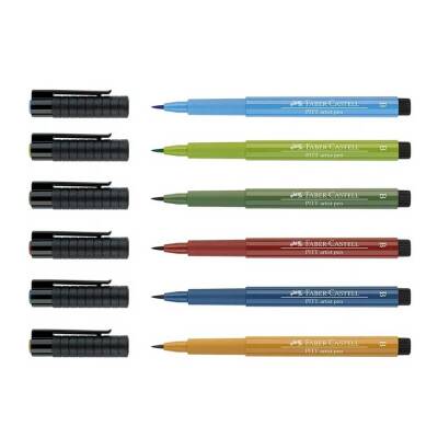 Faber Castell Pitt Artist Pen Brush Tip Drawing Pen Landscape 6-Pack (1)