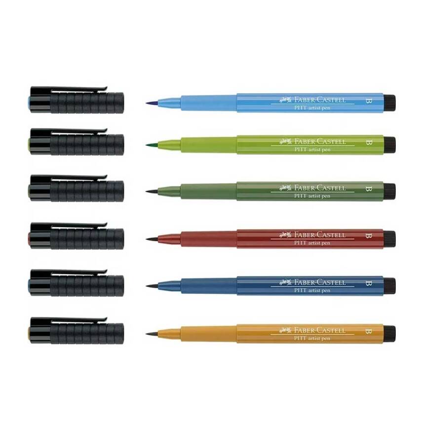 Faber Castell Pitt Artist Pen Brush Tip Drawing Pen Landscape 6-Pack - 2