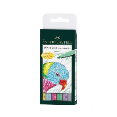 Faber Castell Pitt Artist Pen Brush Tip Drawing Pen Pastel Colors 6-Pack