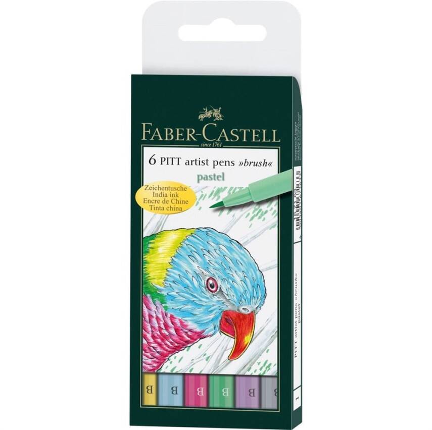 Faber Castell Pitt Artist Pen Brush Tip Drawing Pen Pastel Colors 6-Pack - 1