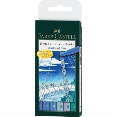 Faber Castell Pitt Artist Pen Brush Tip Drawing Pen Sky Colors 6-Pack - 1