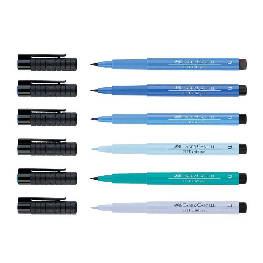 Faber Castell Pitt Artist Pen Fırça Uç Çizim Kalemi Gök Renkleri 6'lı - 2