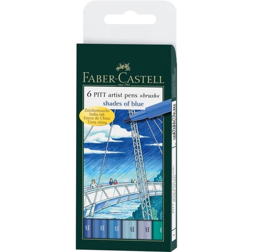 Faber Castell Pitt Artist Pen Fırça Uç Çizim Kalemi Gök Renkleri 6'lı - 1