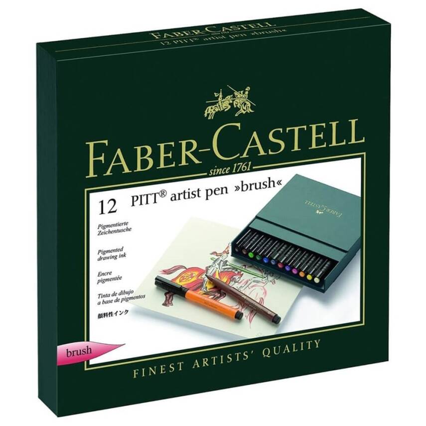 Faber Castell Pitt Drawing Pencil Brush Nib Studio Box, 12 Colors - 1