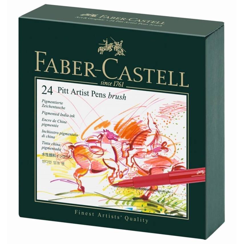 Faber Castell Pitt Drawing Pencil Brush Nib Studio Box, 24 Colors - 1