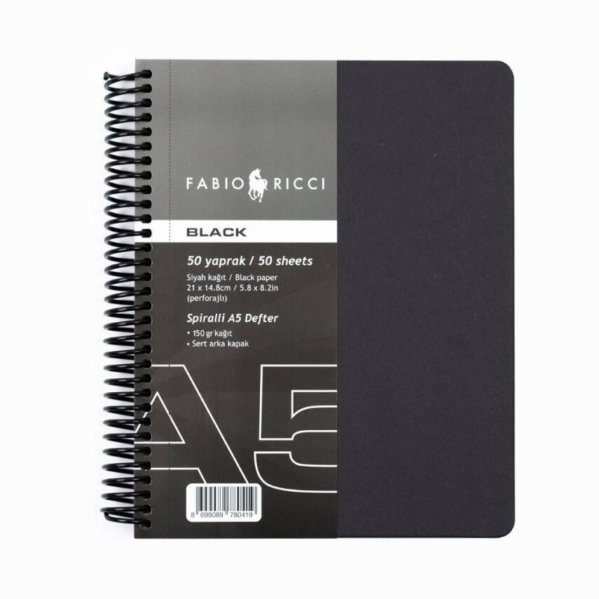 Fabio Ricci Black Spiral Notebook 50 A5 Pages - 1