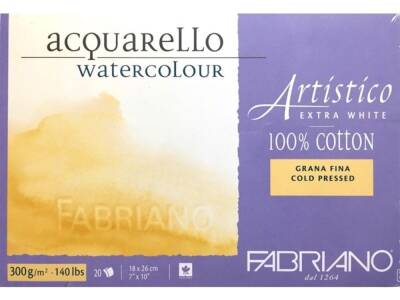 Fabriano Artistico Watercolor Notebook Extra White Grana Fina Cold Pressed 300gr, 18x26 cm 20 Pages (1)