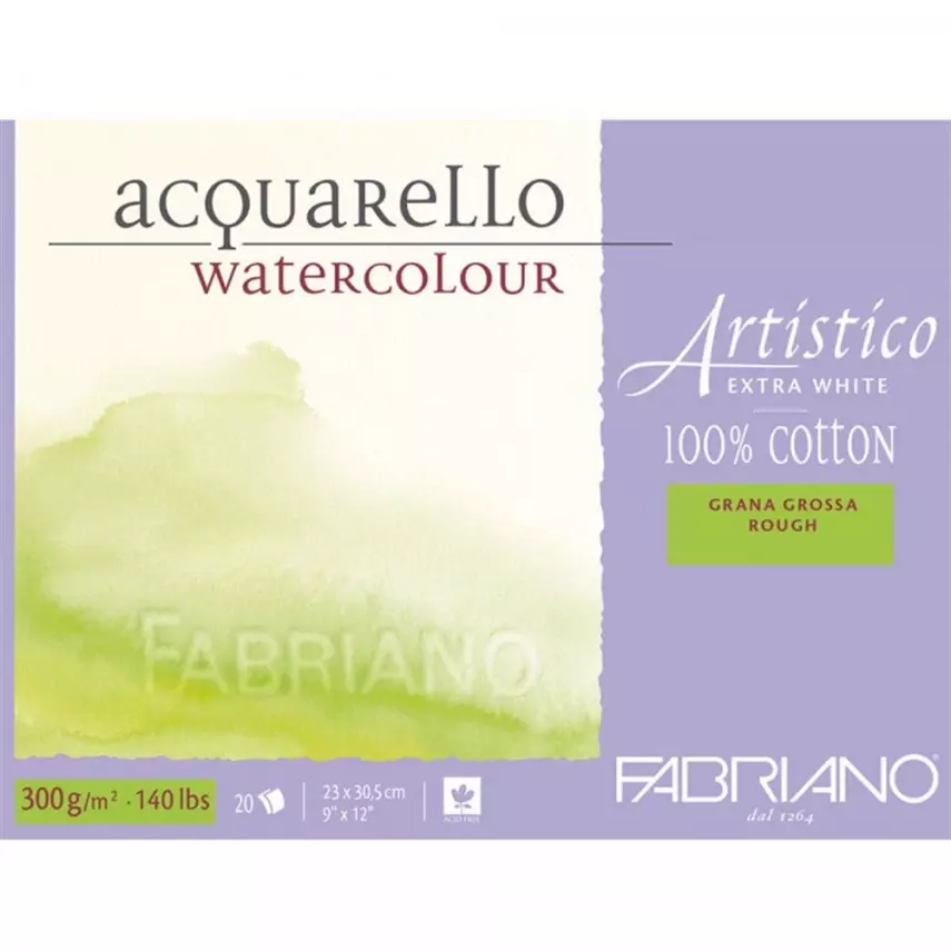 Fabriano Artistico Watercolor Notebook Extra White Grana Grossa Rough 300gr, 23X30,5 cm 20 Pages - 1