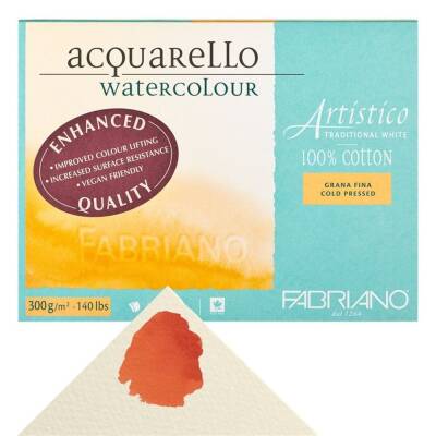 Fabriano Artistico Watercolor Notebook Traditional White Grana Fina Cold Pressed 300gr, 26x36 cm 20 Pages