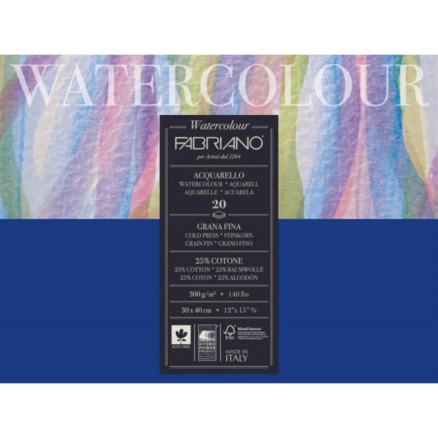 Fabriano Watercolor Aquarelle Suluboya Blok 300Gr. 30x40cm 20 Yaprak - 1