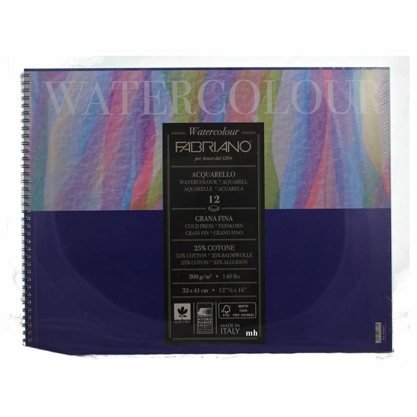 Fabriano Watercolor Aquarelle Watercolor Block Spiral 300g. 32x41cm 12 Sheets - 1