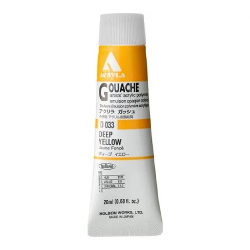 Holbein Acrylic Gouache Paint 20 ml D033 Deep Yellow - 1