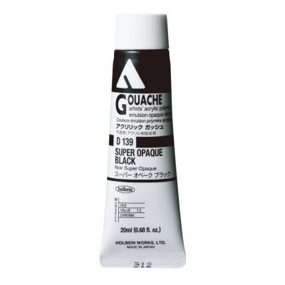 Holbein Acrylic Gouache Paint 20 ml D153 Super Opaque Black
