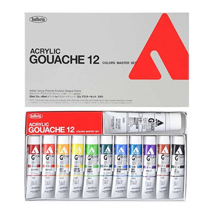 Holbein Acrylic Gouache Paint Professional Master Set 12 Colors - 1