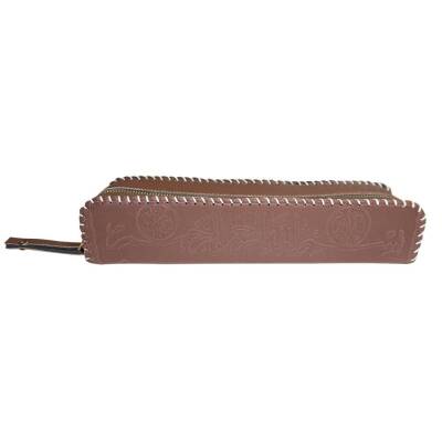 Iranian Basmala Imitation Leather Zippered Pen Holder Tan - 1