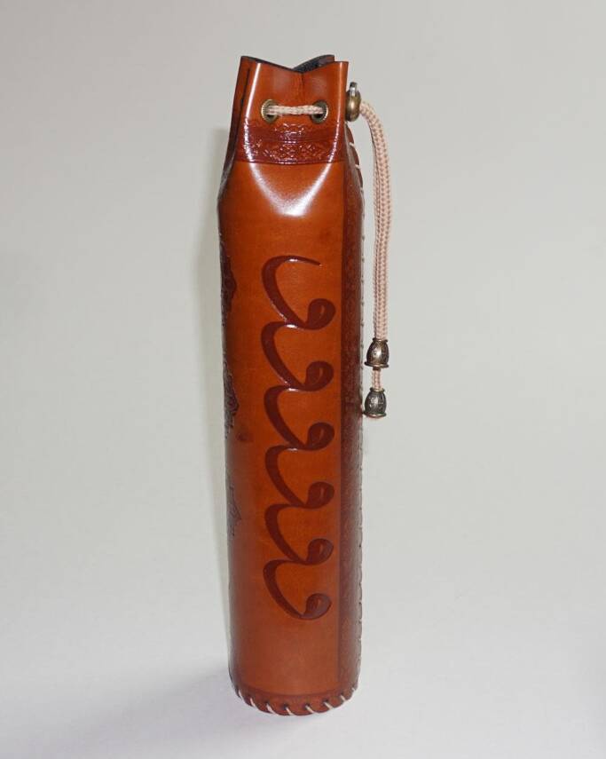Iranian Cylindrical Calligraphy Pen Case Imitation Leather Brown - 1