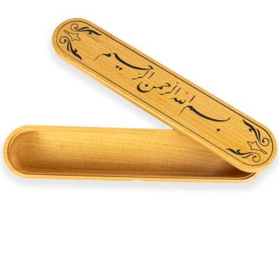 Karin Kapaklı Ahşap Kalemlik Besmele (1)