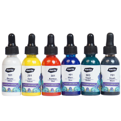 Karin Kolay Ebru 6 Renk Boya Seti (Damlalıklı Şişe) 30 ml (1)