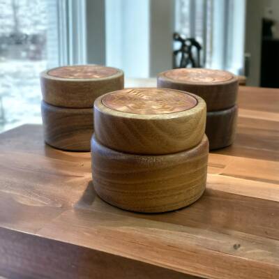 Karin Wooden Inkwell with Patterned Copper Engraving - 3