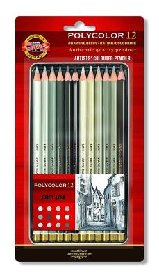 Koh-i Noor Polycolor Gray Shades Colored Pencil Set of 12 3822