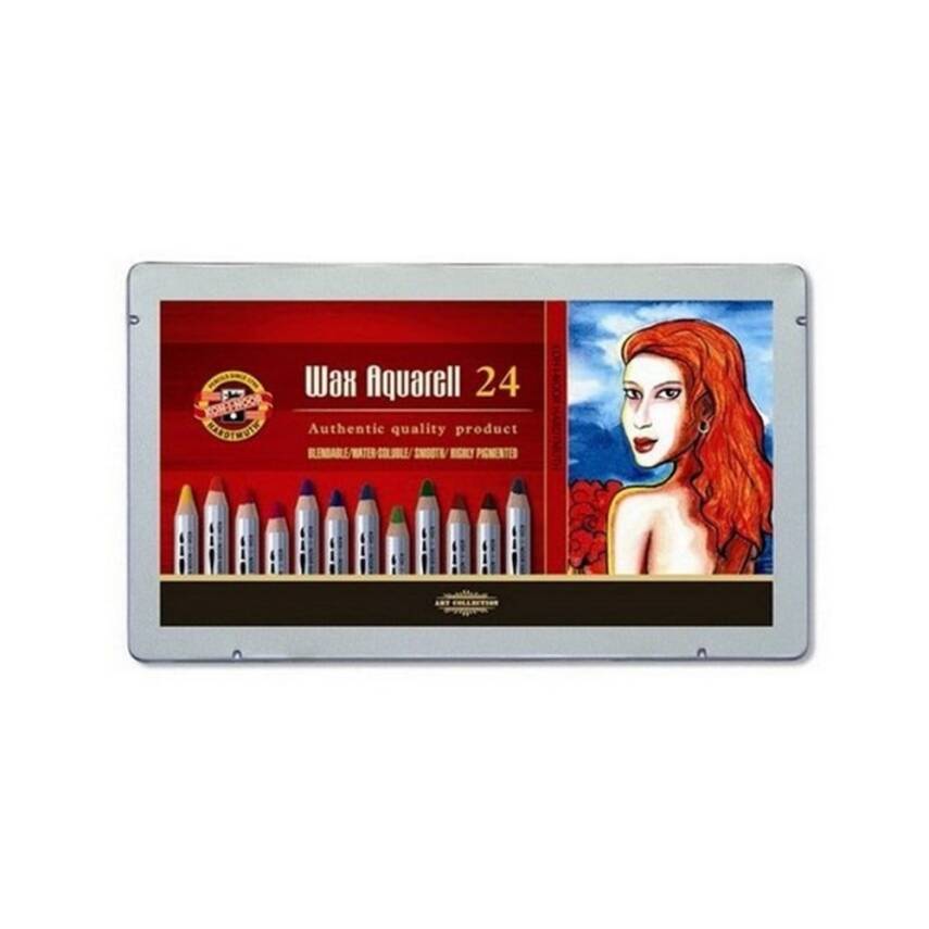 Koh-i Noor Wax Aquarell Balmumu Kalın Boya Kalemi 24 Renk Metal Kutu - 1