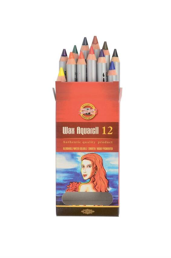 Koh-i Noor Wax Aquarell Wax Thick Crayons 12 Colors Metal Box - 1