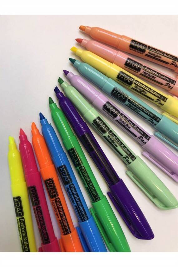 Kraf Highlighter Pens 12-Pack (6 Pastels + 6 Bright Colors) - 1