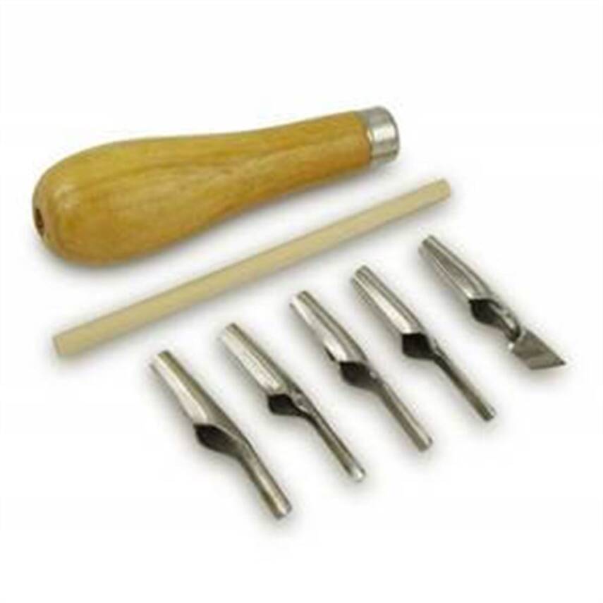 Linoleum Carving Set of 5 with Wooden Handle - 1