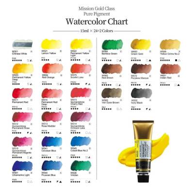 Mission Watercolor Gold Class Pure Pigment Watercolor 15 ml 24-Pack + 7 ml 2-Pack Tube - 1