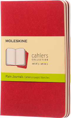 Moleskine Cahiers Journals Çizgisiz Defter 9x14 64 Sayfa Yaban Mersini Kırmızı 3'lü Set
