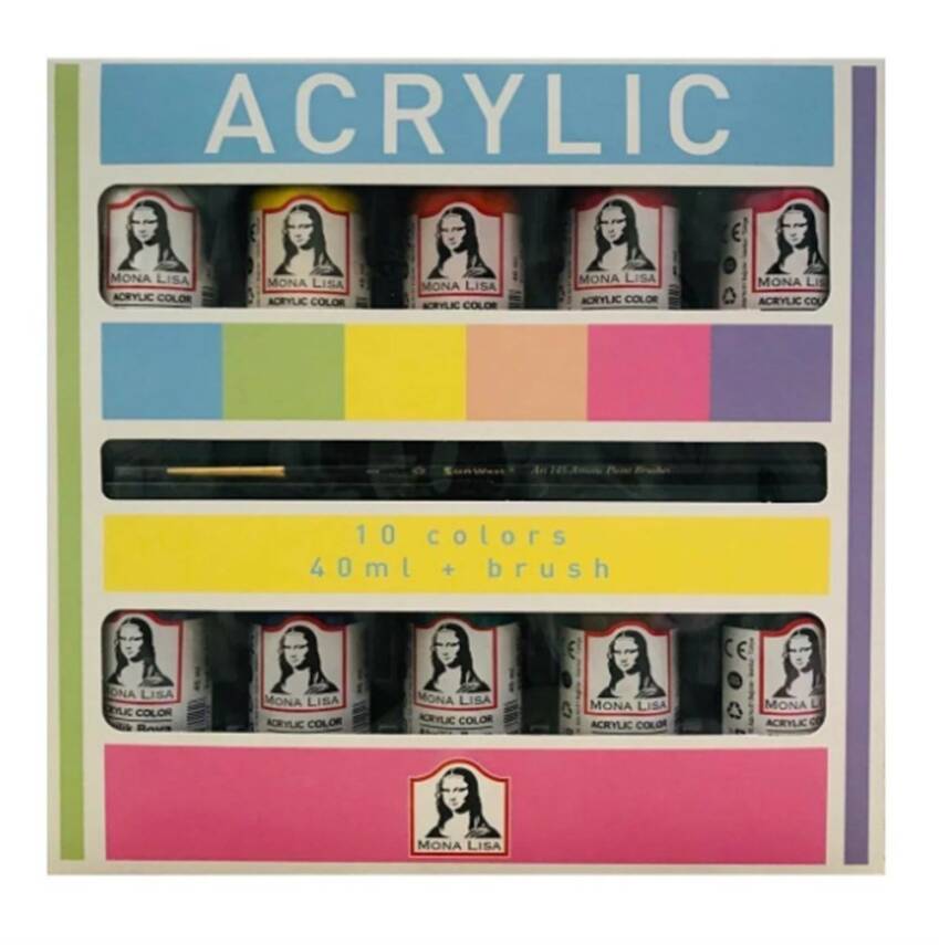 MonaLisa Akrilik 10 Renk x 40 ml + Fırça Set - 1