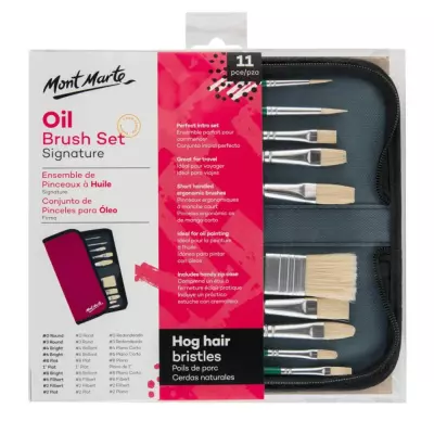 Mont Marte Gallery Series Oil Paint Brush Set 11 Pieces with Bag - 1