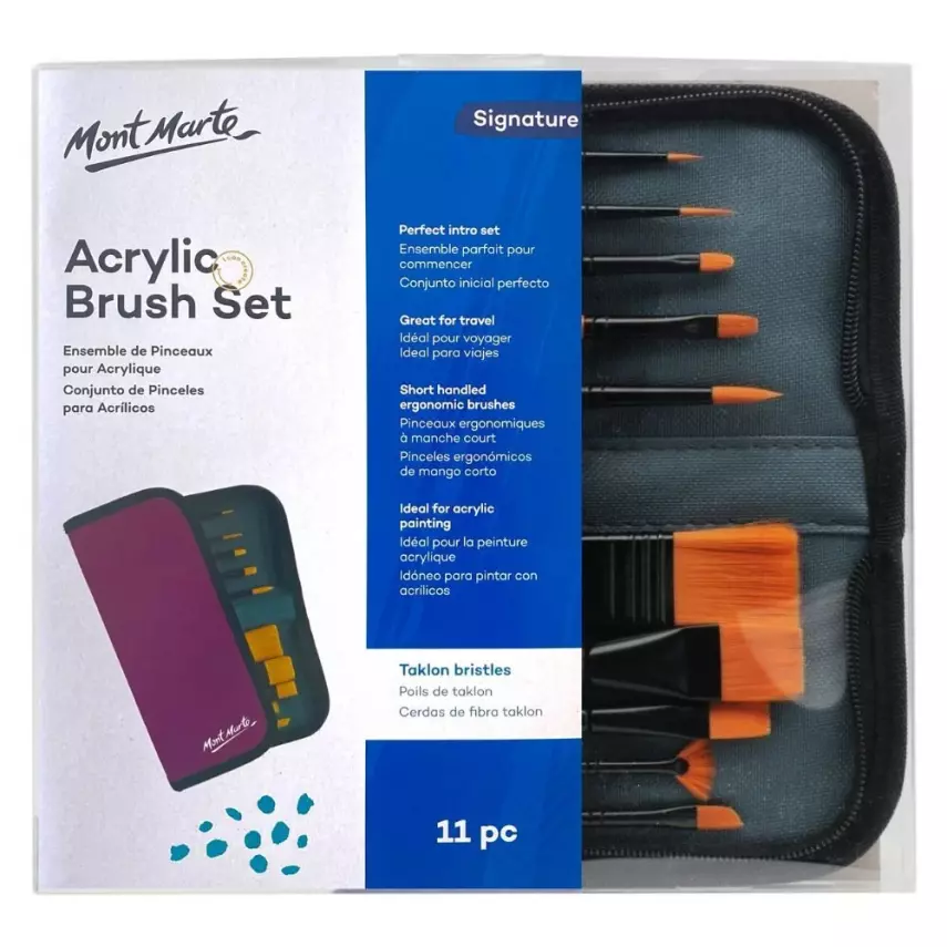 Mont Marte Gallery Series Signature 11 Piece Acrylic Brush Set with Bag - 1