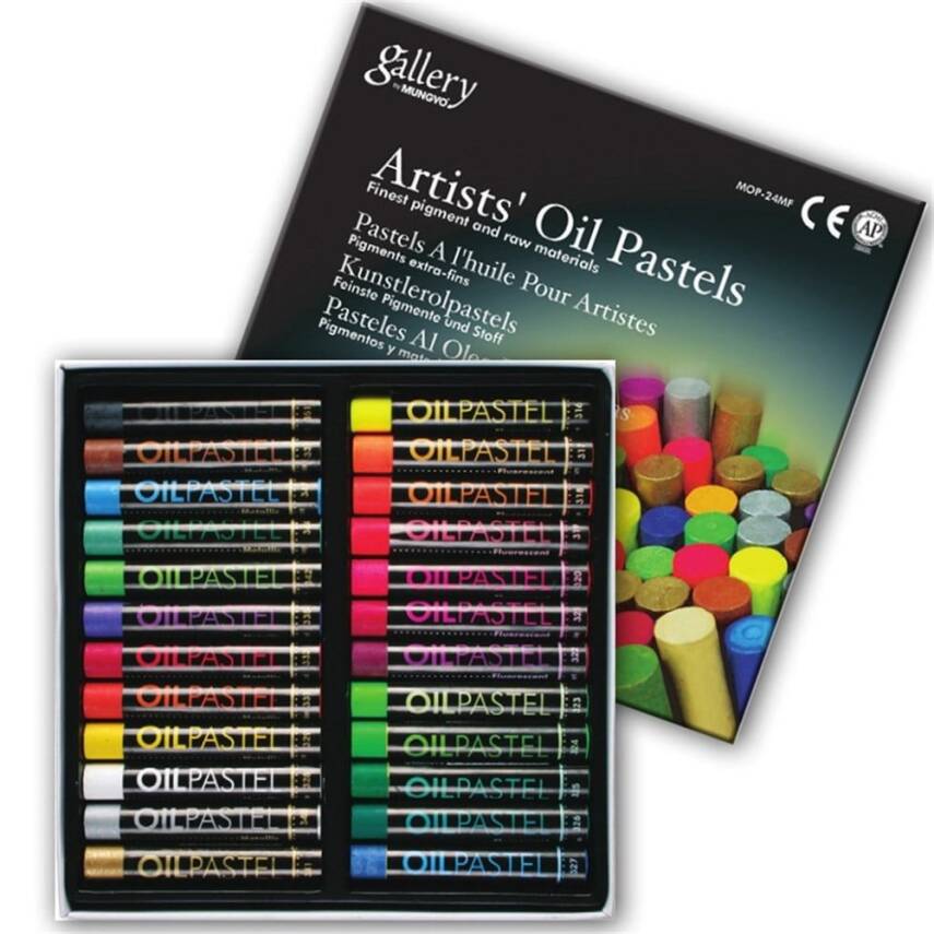 Mungyo Artists Oil Pastels 12 Metallic + 12 Fluorescent Colors - 1
